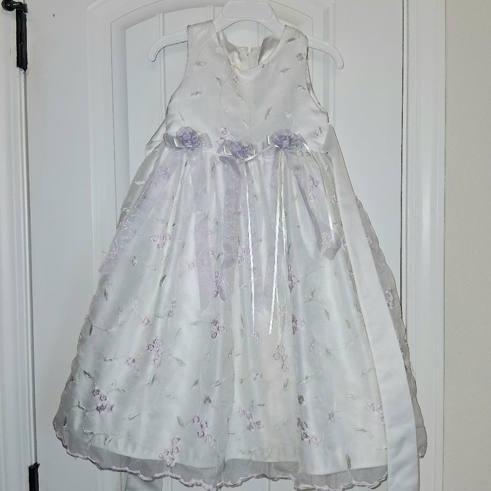 Cinderella Elegant White and Purple Kids Formal Dress Flower Girl Easter